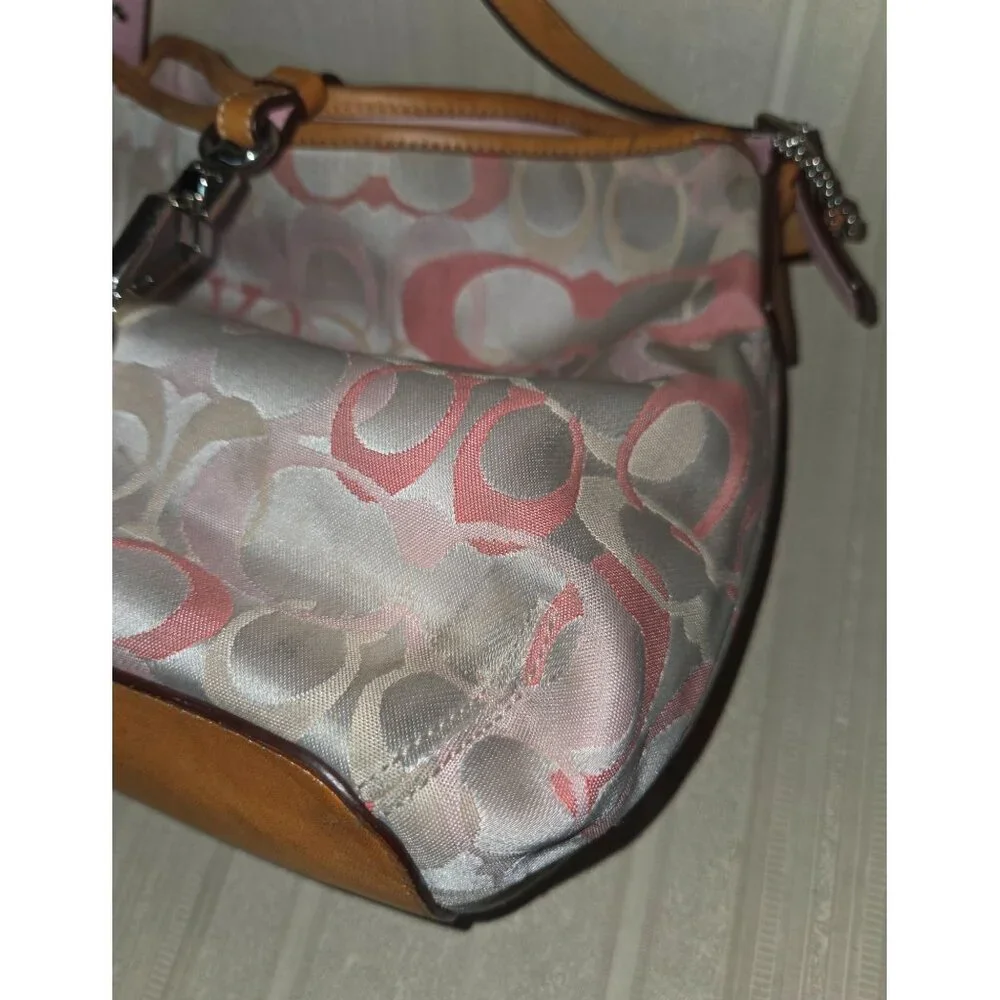 COACH Signature Canvas Shoulder Hand Bag purse with Leather Trim One Strap 7028 - Picture 8 of 12